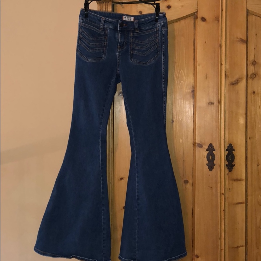 Free people wide leg denim jeans